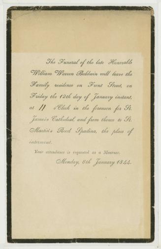 The Funeral of the late Honorable William Warren Baldwin will leave the family residence on Front Street, on Friday the 12th day of January ...