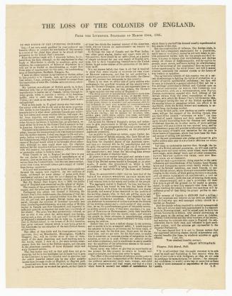 The Loss of the colonies of England : from the Liverpool Standard of March 24th 1846