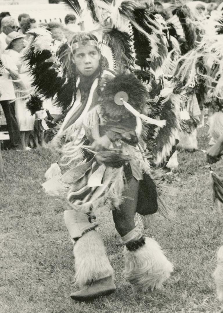 Proud heritage: Full tribal regalia and war paint were the order of the day at the seventh annual pow wow at Ohsweken, on the Six Nations Reserve near Brantford.