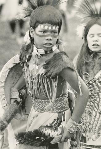 Proud heritage: Full tribal regalia and war paint were the order of the day at the seventh annual pow wow at Ohsweken, on the Six Nations Reserve near Brantford