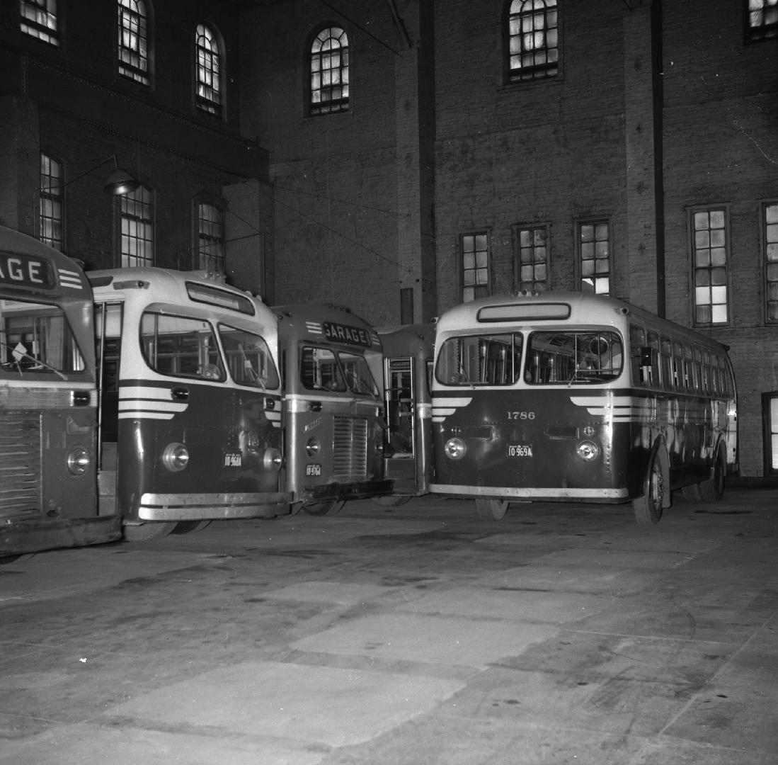 T.T.C., bus #1786, at Sherbourne Garage, Sherbourne St., northwest corner Esplanade East