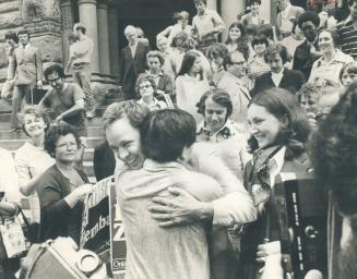 Released from Prison after a six-day sentence for contempt of court, Ed Ziemba, New Democratic MPP for High Park-Swansea, is greeted by a cheering thr(...)