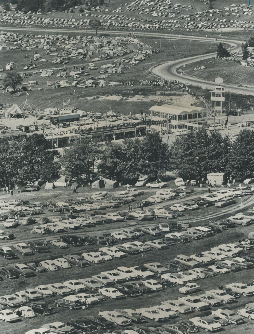 Some of the thousands of cars at Mosport today for the Players 200 race are shown in this aerial view