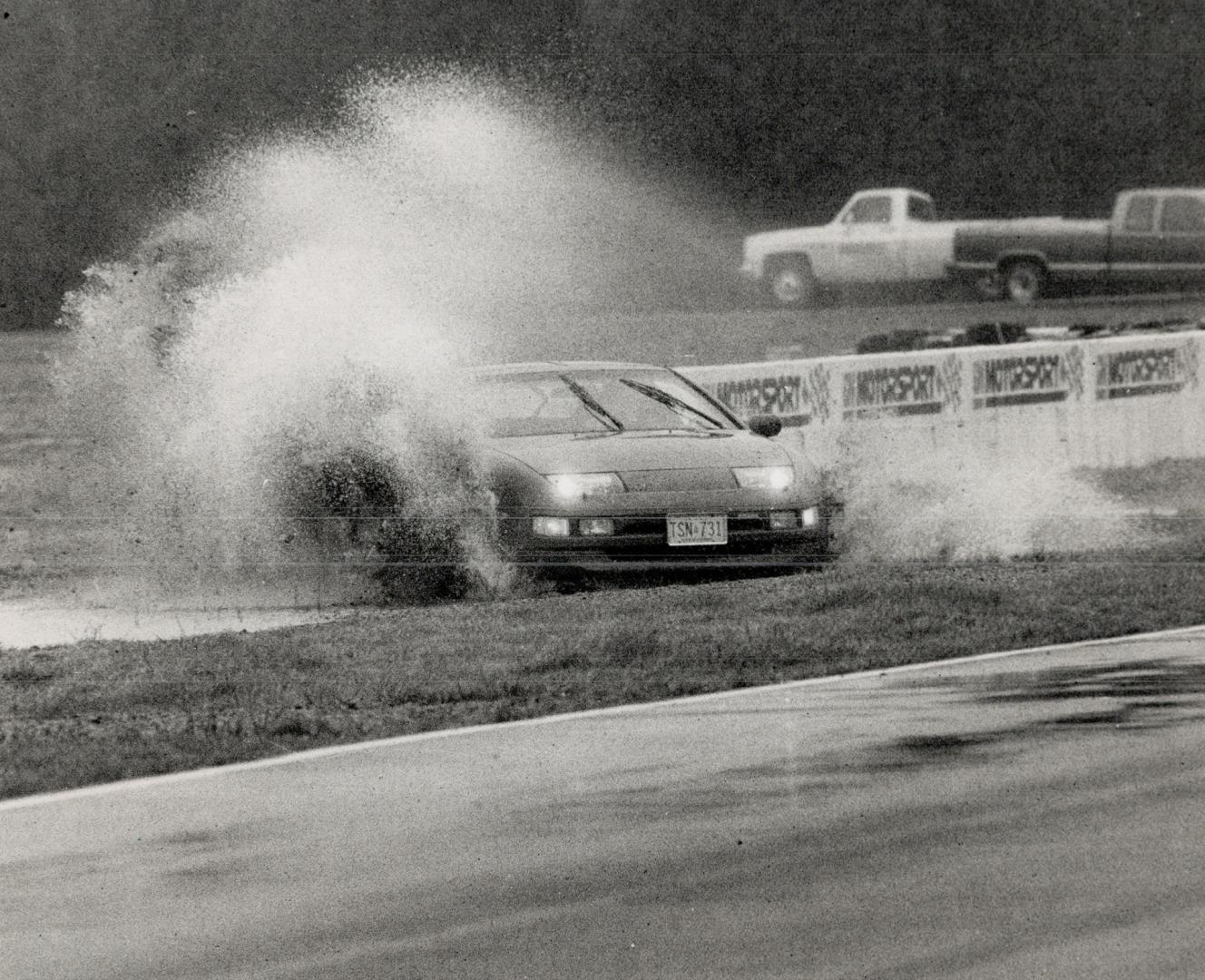 Going in for a crash landing at rain-beaten Shannonville Motorsport Park last weekend is Mike Drinkwater of Grimby