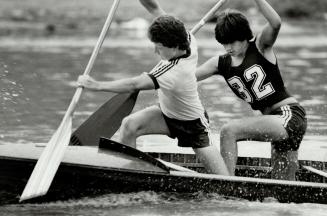 West Rouge Canoe Club members Larry Bird, left, and Jeff Clarkin practise for competitions