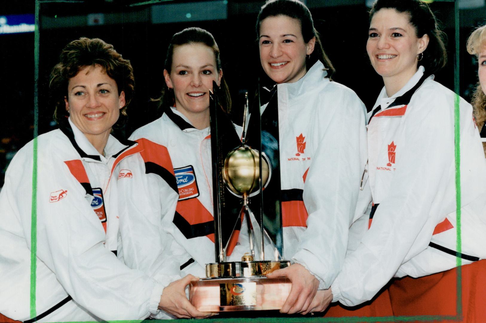 Sweeping success: The world champion women's curling team - from left, Marilyn Bodogh, Kim Gellard, Corie Beveridge and Jane Hooper Perroud - played its first match together only last October