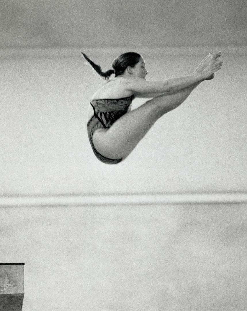 Taking a dive. Jacqueline Needham of Etobicoke Diving Club shows her form during practice yesterday at 13th John Dickinson international event at Etobicoke Olympium