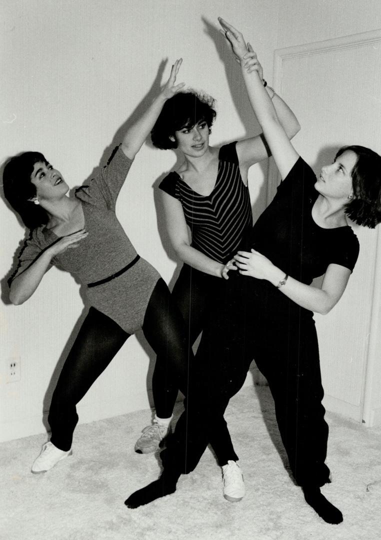 Personal attention: pam Faibish, centre, gets expert instruction in exercise routine from Anne Rotenberg, left, and Julie Epstein, who operate Home Workout and bring fitness programs to the client