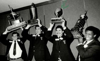 Shenley ciau football awards. L-R. Mark Brown, Mike Schad, Darcy Kopp, Larry Mohr