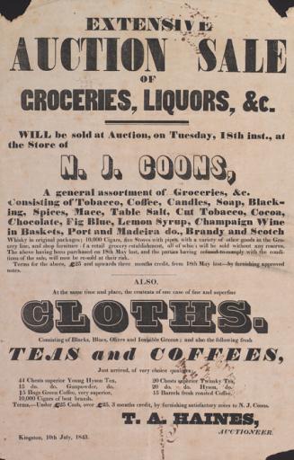 Extensive auction sale of groceries, liquors, etc