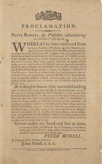 Proclamation. Peter Russell, esq. President, administering the government of Upper-Canada, ...