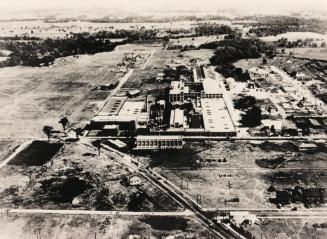 Leaside, ca. 1928, aerial view, looking east from Sutherland Drive to east of Laird Drive, Toronto, Ontario