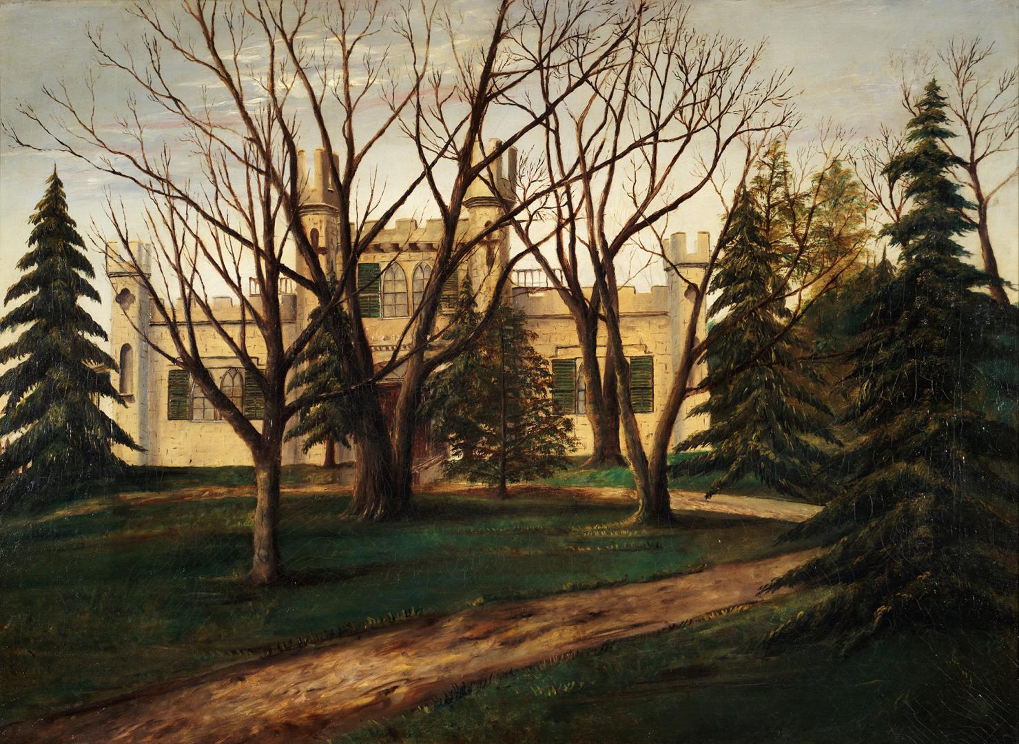 ''Castlefield'', Toronto, Ontario. Painting shows a number of different trees and a partial vie…