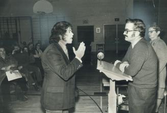 Douglas Marks, the 20-year-old son of Alderman June Marks, interrupts a speech by Dan Heap, running against Mrs