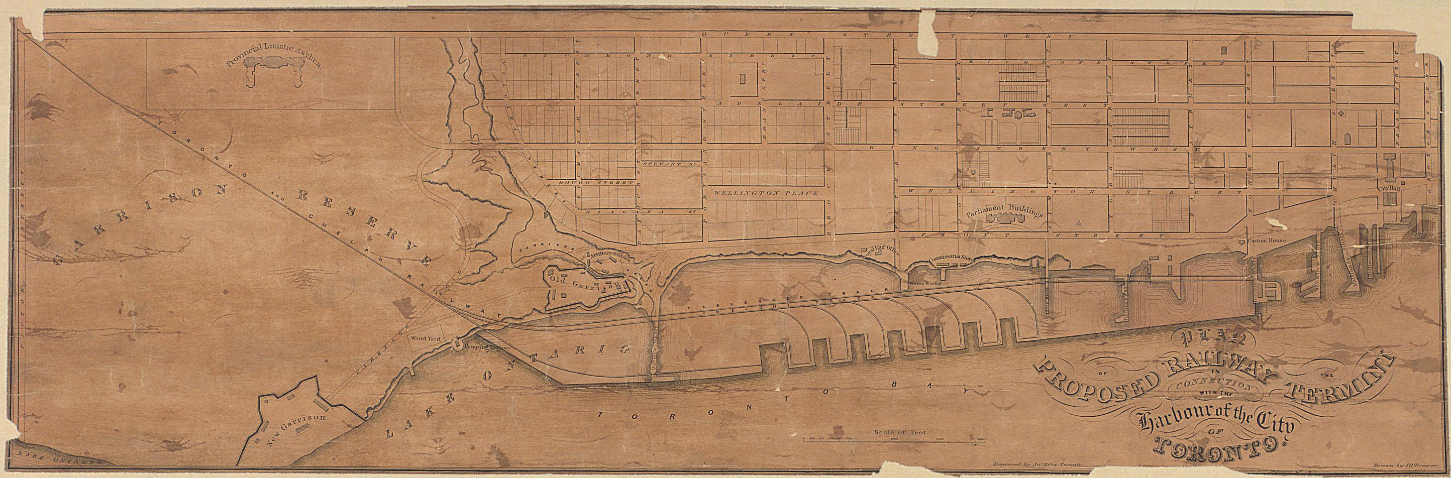 Plan of the proposed railway termini in connection with the harbour of the city of Toronto