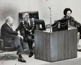 Vice-regal Welcome at City Hall for Governor-General Roland Michener (left) was extended on behalf of city by Metro Chairman William Allen. More than (...)