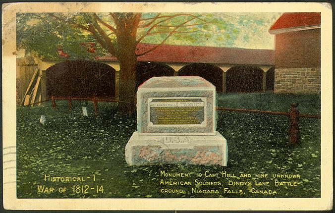 Monument to Capt. Hall and nine unknown American Soldiers, Lundy's Lane Battleground, Niagara Falls, Canada. Historical 1 War of 1812-14