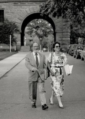 Defending their turf: Dr. Henry Morgentaler and Andrea Knight, executive director of his Harbord St. abortion clinic, leave Queen's Park after attack on health bill