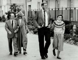 Lunch break: Dr. Henry Morgentaler, left, and Dr. Robert Scott, two of three doctors charged with conspiracy to procure a miscarriage, leave the Unive(...)