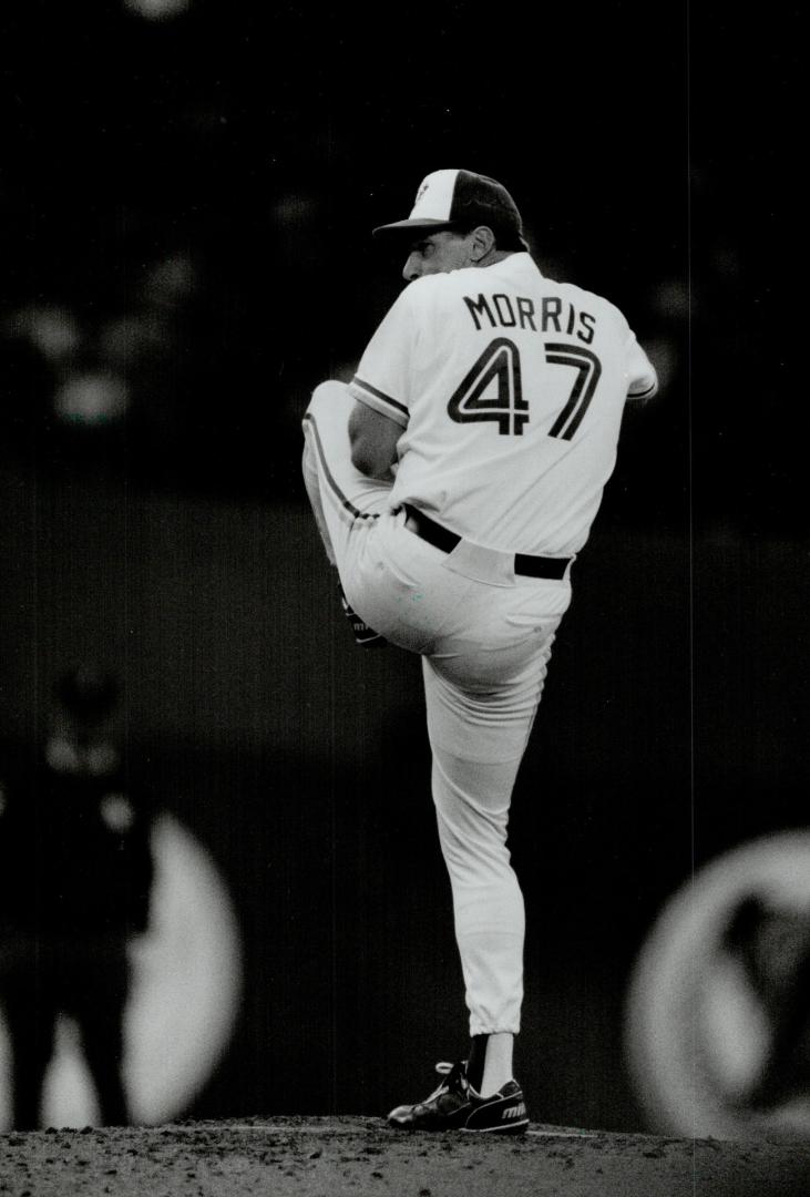 Setting his sights: Jays starter Jack Morris aims and prepares to unleash one of his offerings last night