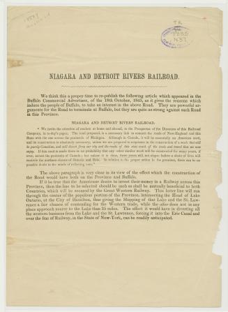 Niagara and Detroit Rivers Railroad : we think this a proper time to re-publish the following article which appeared in the Buffalo Commercial Advertiser, of the 18th October, 1845