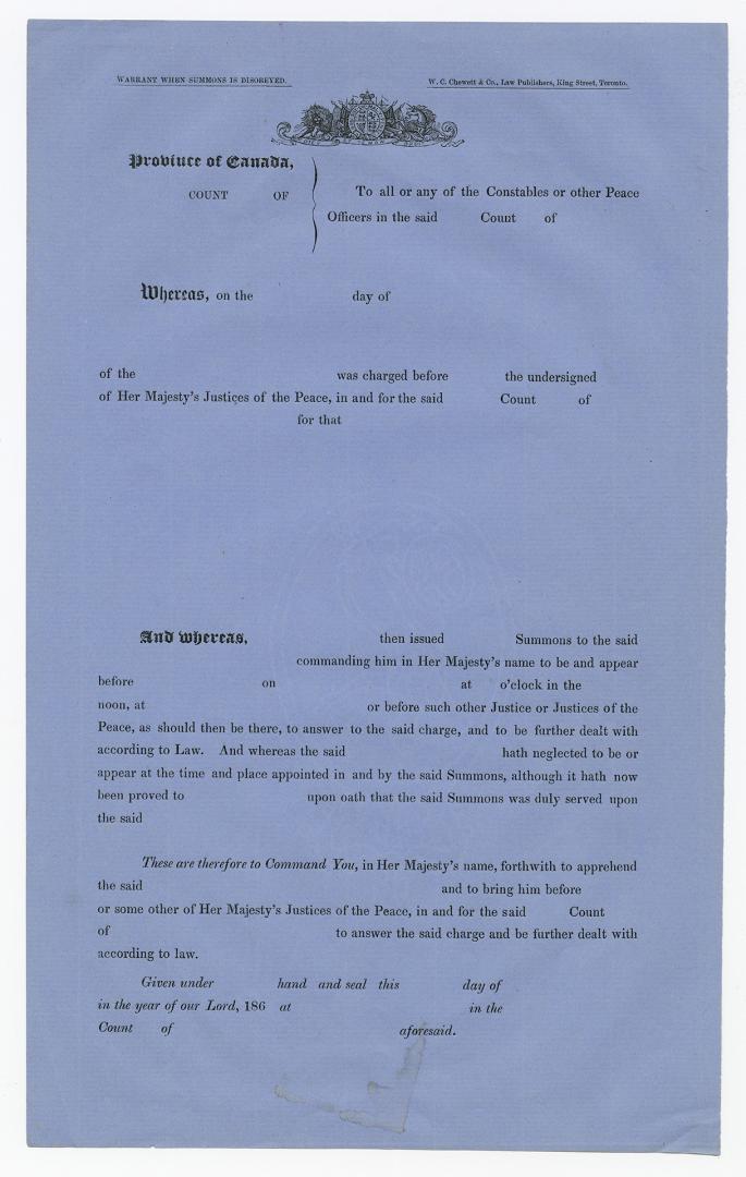 [Form] Warrant when summons is disobeyed