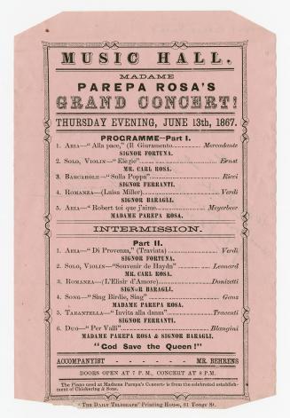 Music Hall, Madame Parepa Rosa's grand concert! Thursday evening, June 13th, 1867