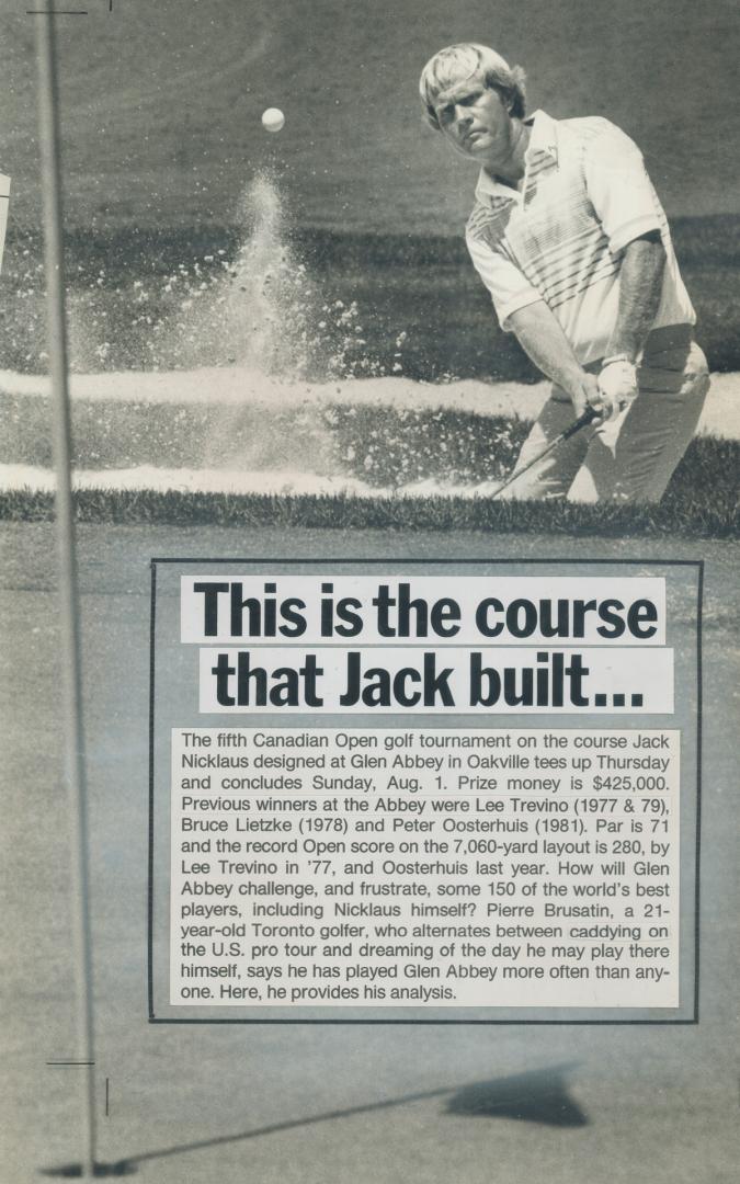 Testing a rolled trap, Glen Abbey designer Jack Nicklaus blasts out of a trap in yesterday's practive for today's opening round of the Canadian Open g(...)