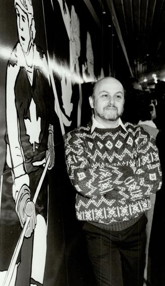 Subway art, Charles Pachter stands beside his mural depicting the Maple Leafs unveiled at the College station yesterday