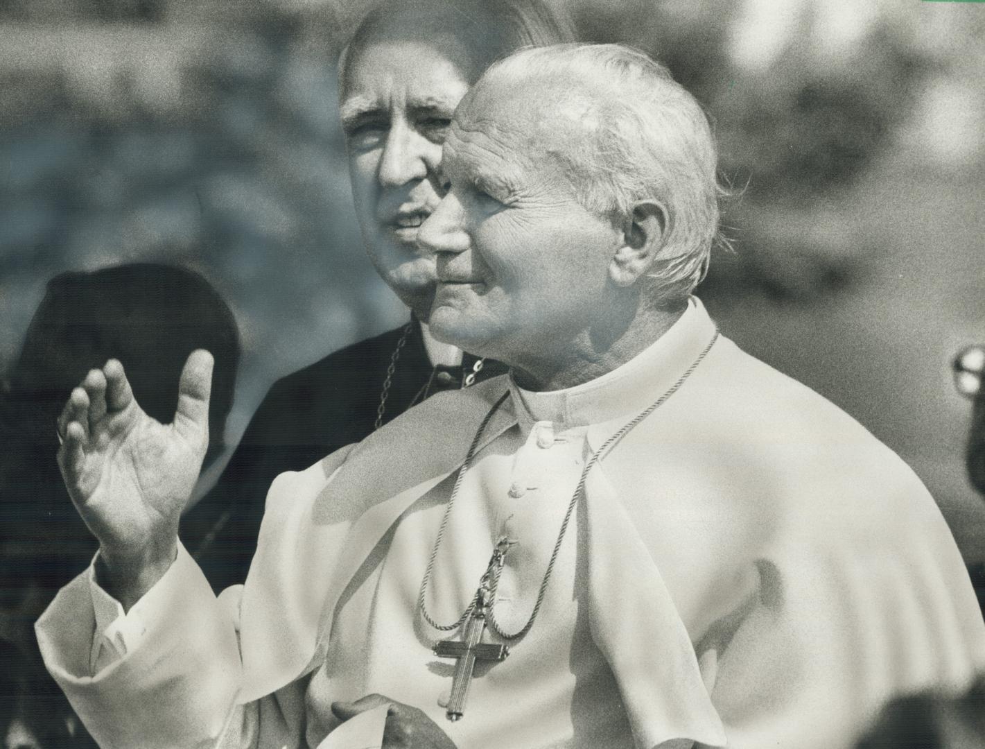 Joyours welcome, Pope John Paul II addresses a crowd in Quebec city on the first day of his 12-day visit to Canada