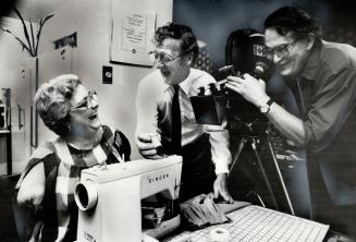 Dynamic woman, Triple amputee Beryl Potter, president of the Scarborough Recreation Club for Disabled Adults, chuckles with director Alex Hamilton Bro(...)