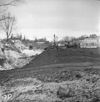 Looking north from south of new York Mills bridge along dog leg of the Don River being filled in on the west side of Yonge Street