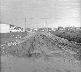 Tamworth Road, looking north from Hounslow Avenue, rear of houses on Lorraine Drive in background, Toronto, Ontario