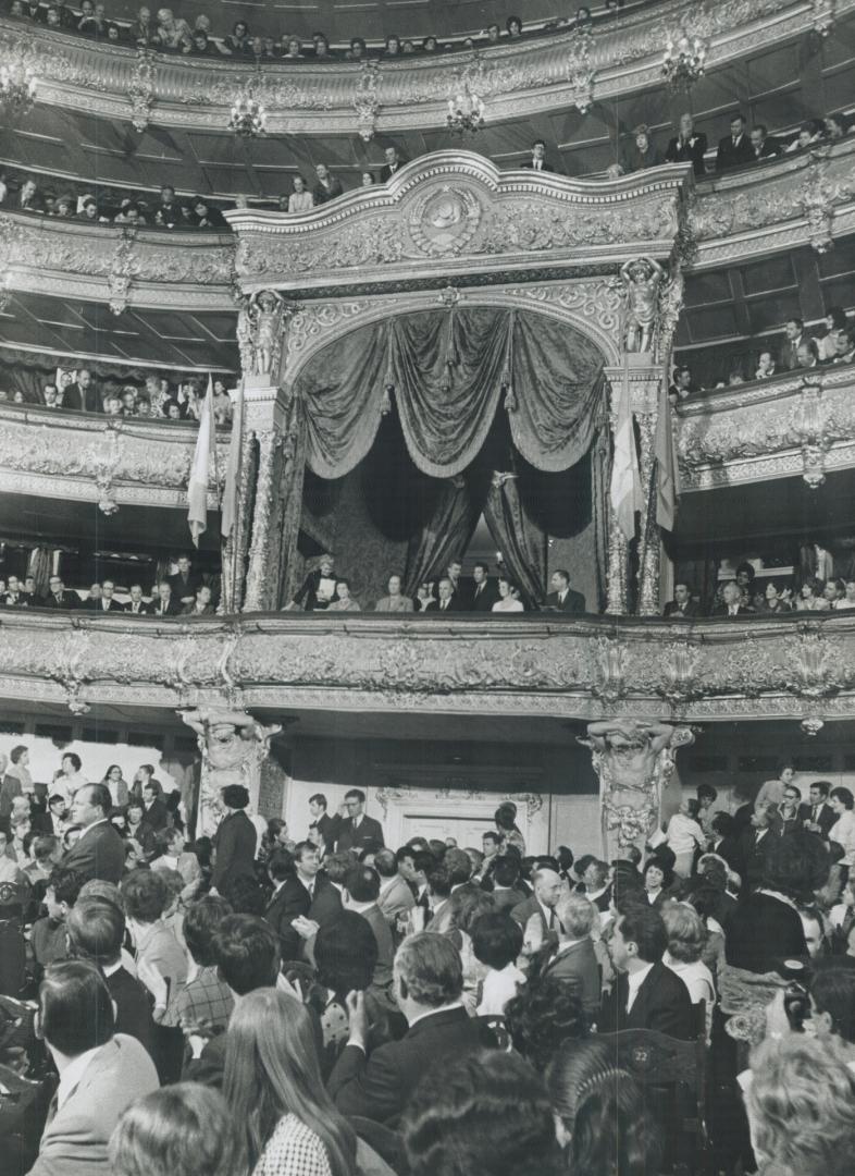 The rich cultural heart of Russia - the Trudeaus with Soviet Premier Kosygin at the opulent Bolshoi ballet watching Swan Lake