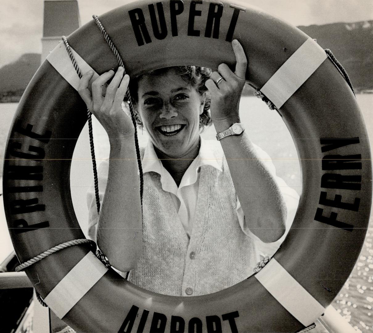 P.M. Daughter Elizabeth Turner having fun about the ferry while crossing from airport on to the salmon