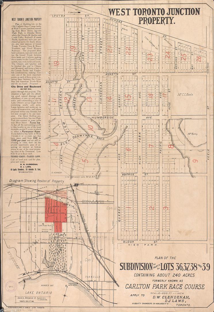 Plan of the subdivision of parts of lots 36, 37, 38 and 39 containing about 240 acres formerly known as Carlton Park Race Course.