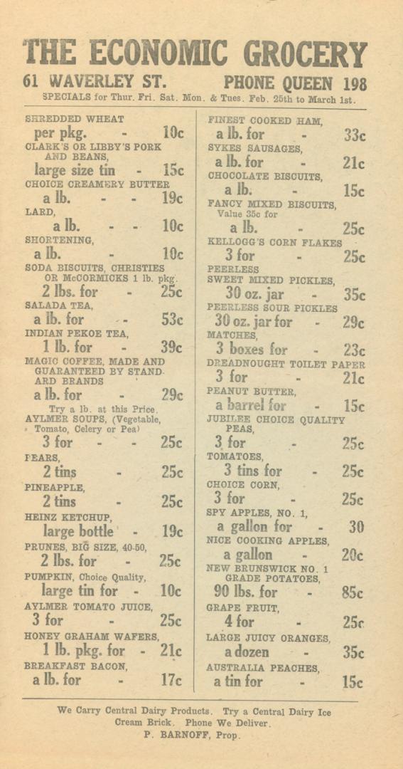 Economic grocery prices