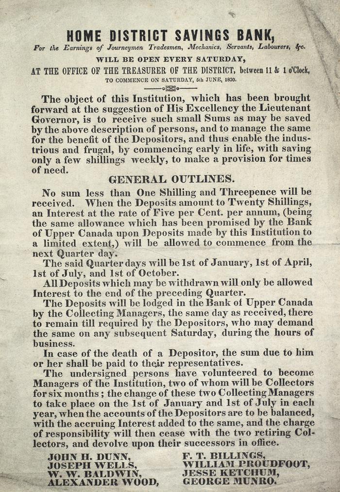 Home District Savings Bank, for the earnings of Journeymen Tradesmen, Mechanics, Servants, Labourers, etc