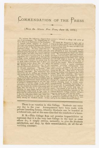 Commendation of the press (from the Ottawa Free Press, June 13, 1872)