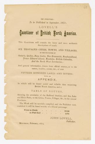 In press : to be published in September, 1873, Lovell's Gazetteer of British North America