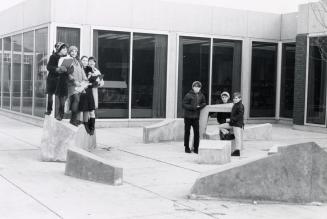 Charles R. Sanderson Branch, Toronto Public Library, Peter Sager sculpture, Fort for Children, on the patio