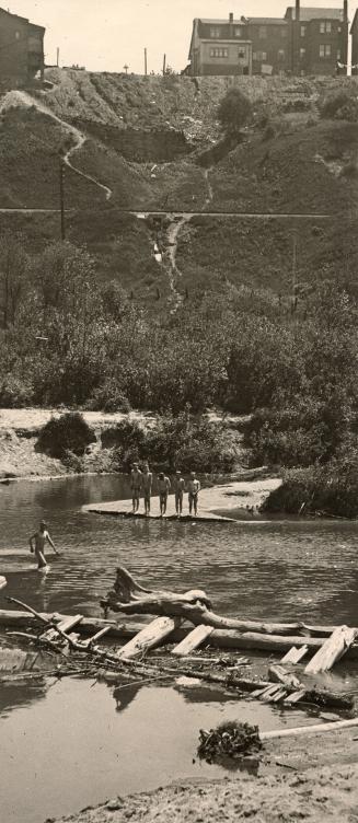 Boys swimming in the Don River at ''Bare Ass Beach'' in Riverdale