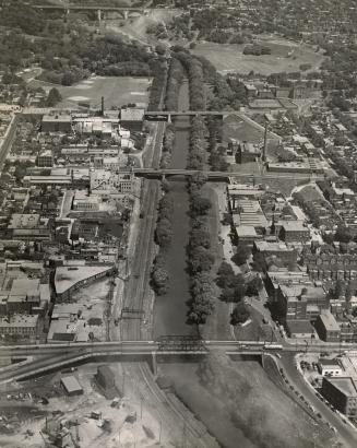 Aerial view of the Don River from Bloor Street to Queen Street