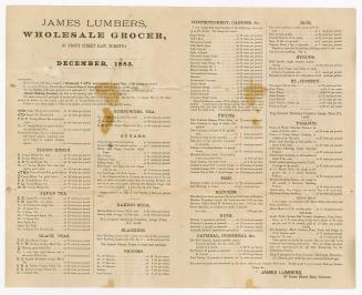 James Lumbers, wholesale grocer, 67 Front Street East, Toronto