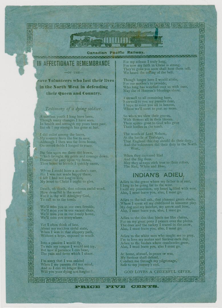 Canadian Pacific Railway : in affectionate remembrance of the brave volunteers who lost their lives in the North West in defending their Queen and country