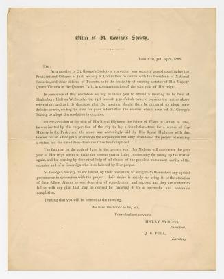 [Letter] : at a meeting of St. George's Society a resolution was recently passed constituting the president and officers of that society a committee t(...)