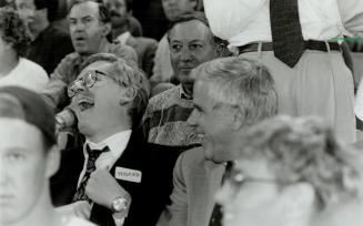 What a day! Alanna Myles, left, sang, Premier Bob Rae took some time out, and students Rhonda Stemmler and Rob Westgate smooched