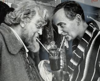 A toast after battle. In their dressing-room after the opening night of the Stratford Festival's 'Henry IV, Part One,' Tony Van Bridge (L), who plays (...)