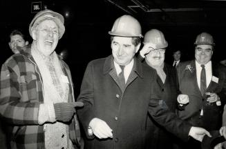 Comic relief: Don Harron as Charlie Farquharson, left, was on hand yesterday to help entertain Albert Reichmann, whose family owns half of the new Scotia Plaza project