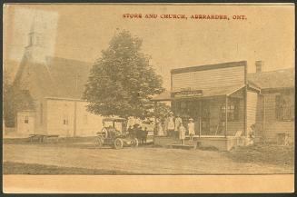 Store and church, Aberarder, Ontario